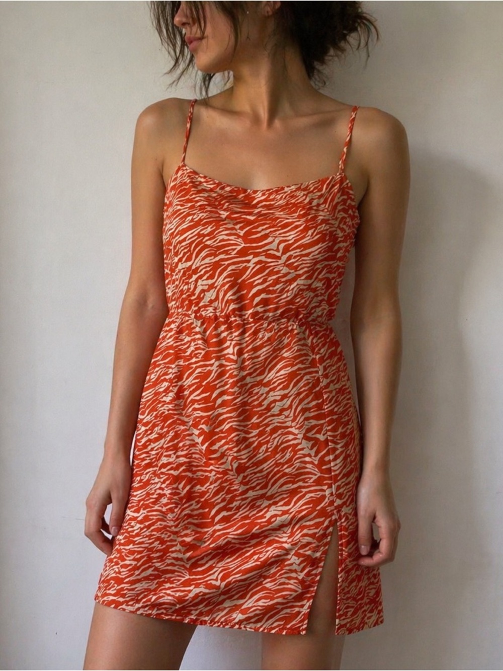 RESA Melly Orange Zebra Print‎ Mini Dress Medium Indie Sleaze Y2K Party
